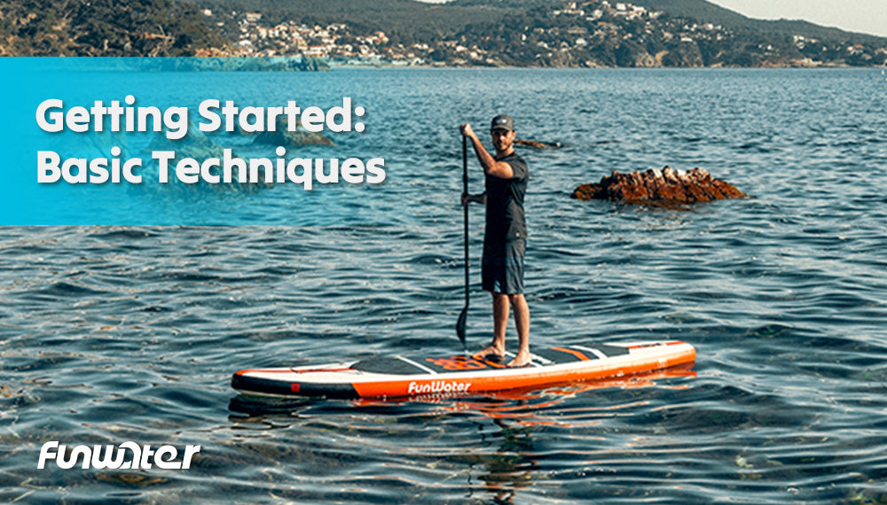 The man is paddling on the Funwater inflatable stand up paddle board