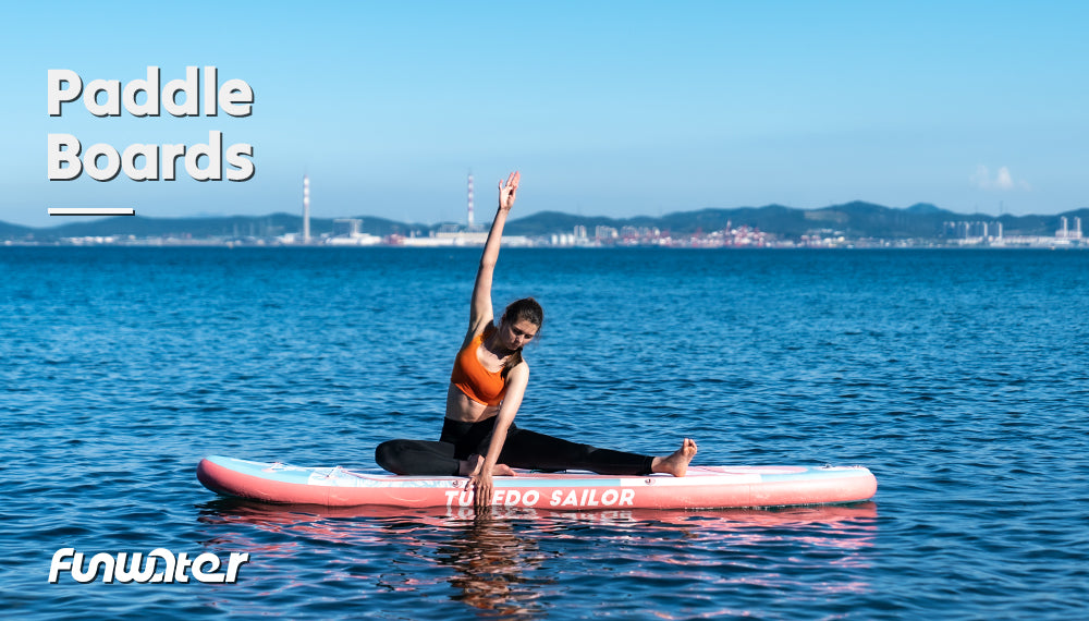 This woman is yogging on the Funwater inflatable paddle board for yoga