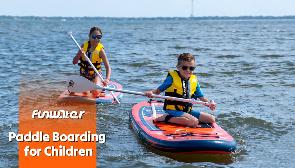 This two children are enjoying the fun of inflatable SUP paddle boarding