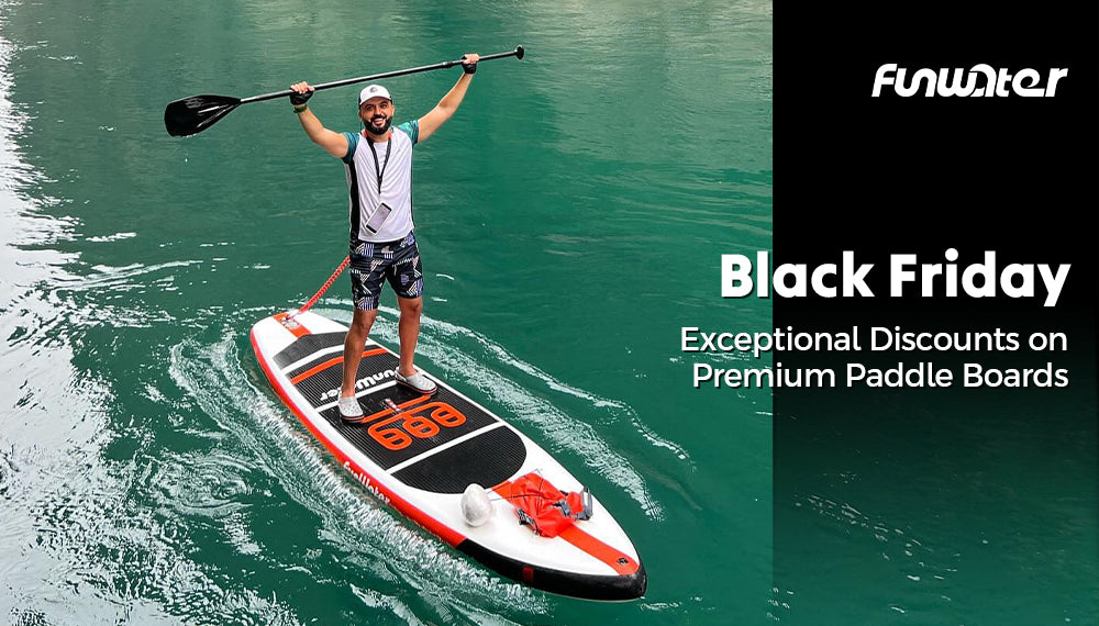 This man is paddling on Funwater iSUP for Black Friday sale