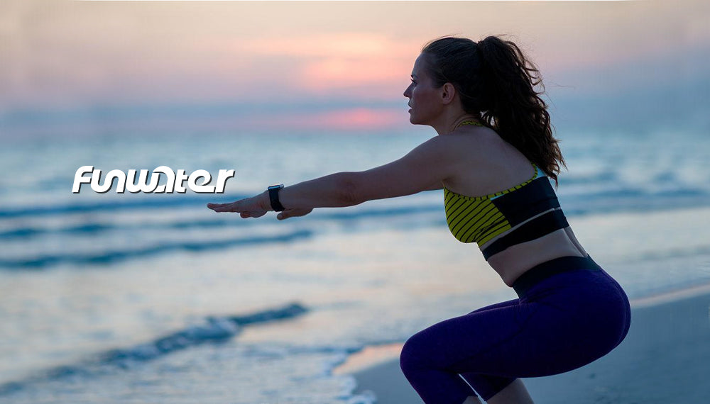 A woman was doing yoga on the beach