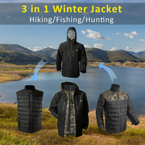 3 in 1 winter jacket for hiking fishing and hunting