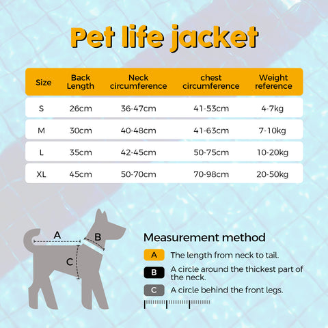 FUNWATER pet life jacket has 4 different sizes, please read carefully before purchasing