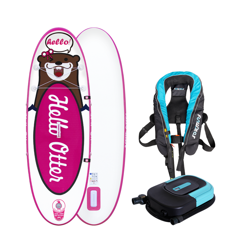 TUXEDO SAILOR inflatable stand up paddle board OTTER 8' for kids and life jacket, electric pump