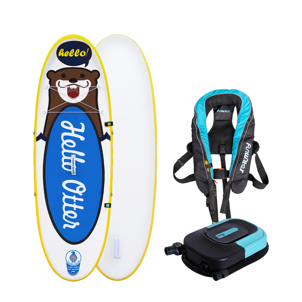 TUXEDO SAILOR OTTER 8' inflatable SUP for kids yellow color with inflatable life jacket and electric pump