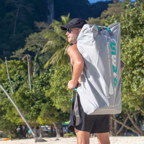 A man with Funwater backpack for paddle board