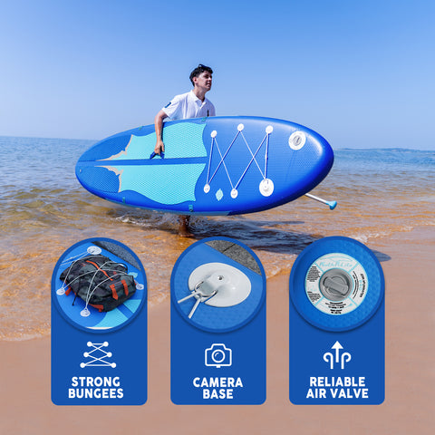 FUNWATER MANTA RAY paddleboard have a set of strong bungees, a camera base and a reliable air valve