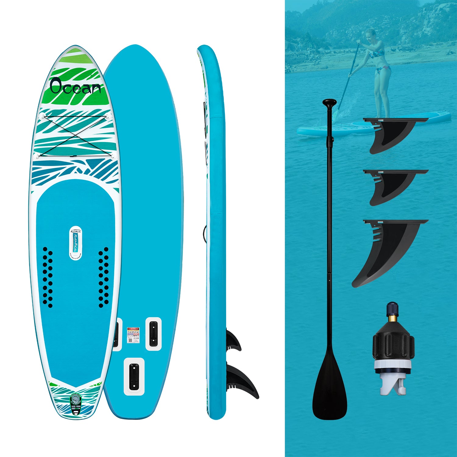 FEATH-R-LITE OCEAN 10'6" blow up paddle board and accessories