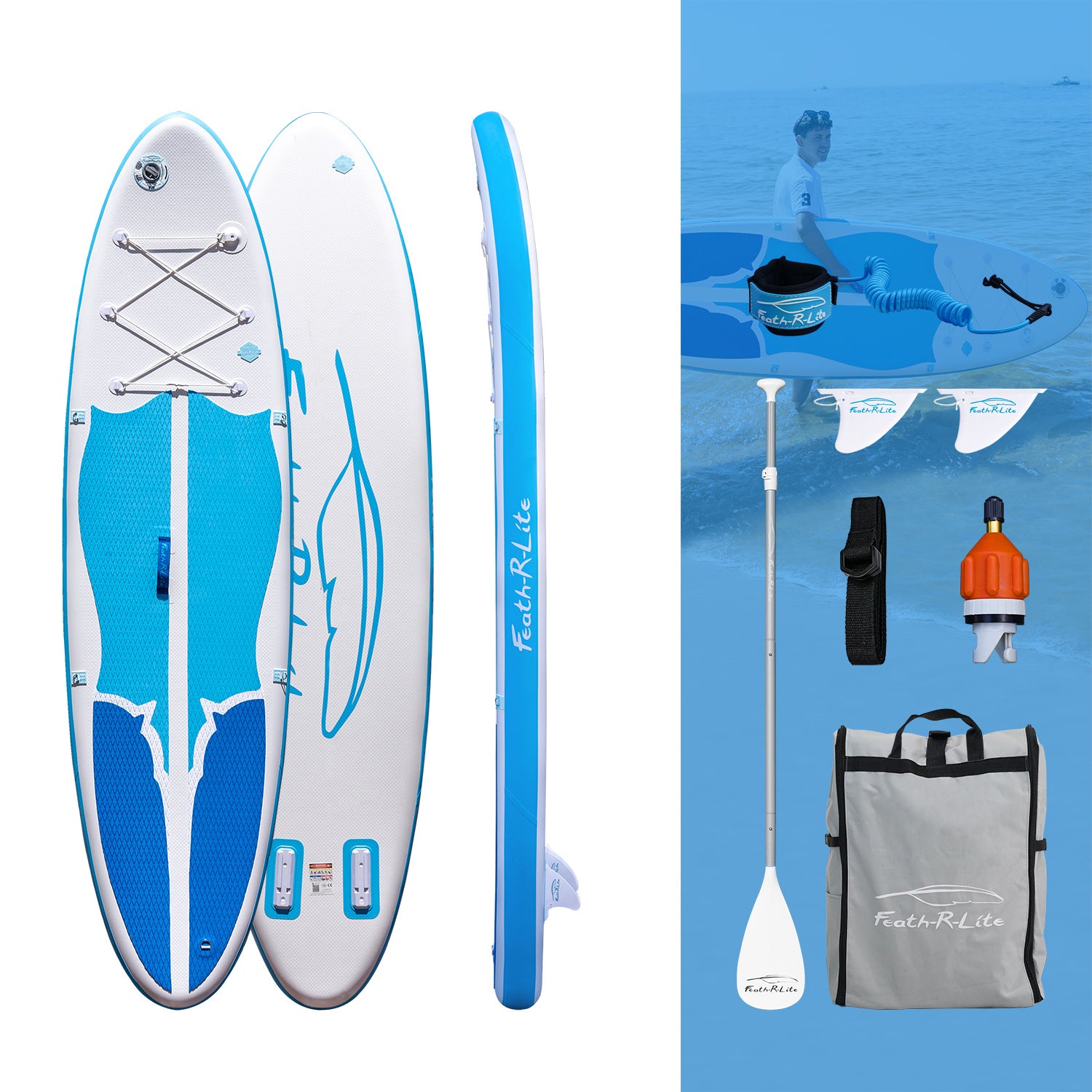 FEATH-R-LITE MANTA RAY 10' inflatable paddle board and accessories, pump, backpack, paddle and etc.