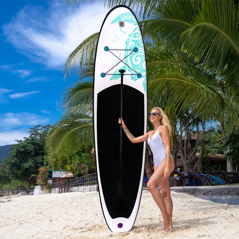 A woman was holding the FUNWATER Horizon inflatable paddle board