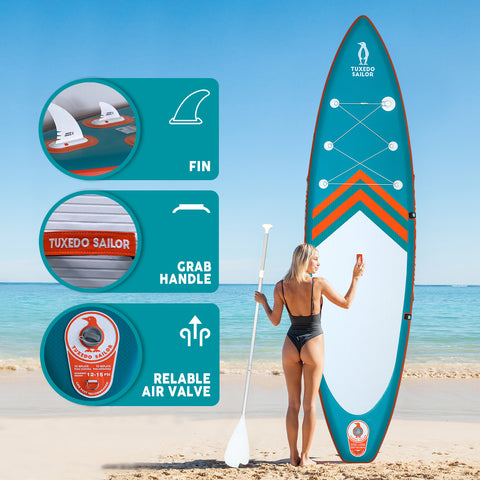 FUNWATER ZONE SUP has three fins,a crab handle and a relable air valve