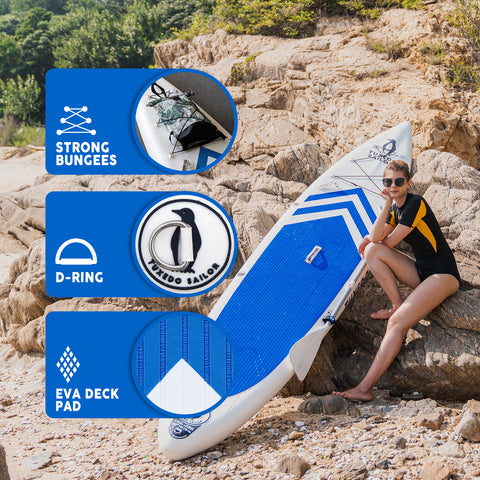 Tuxedo Sailor racing paddle board inflatable with strong bungees design and EVA deck pad