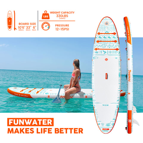 Funwater Innovation Tiki inflatable paddle board is 10'6