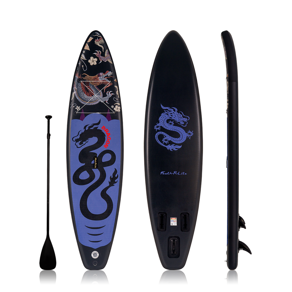 Feath-r-lite inflatable stand up paddle board with dragon pattern