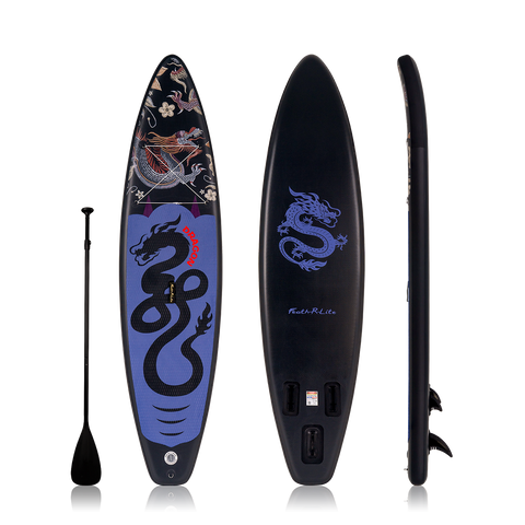 Feath-r-lite inflatable stand up paddle board with dragon pattern