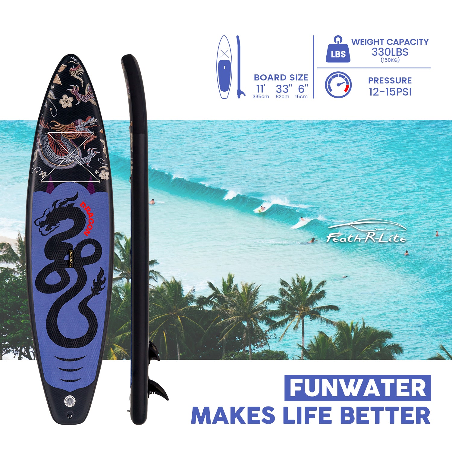 Feath-r-lite paddle board is lightweight and protable with the length of 11''