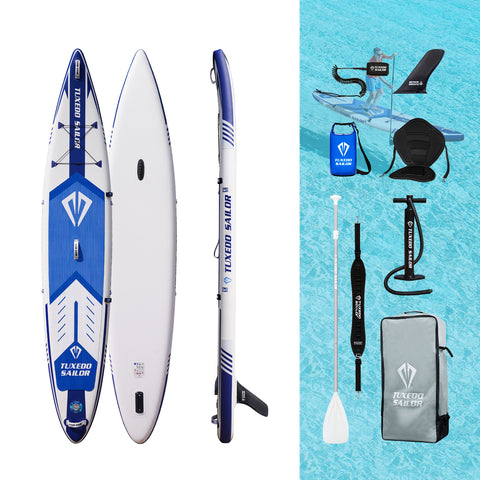 Warrior 12′5″ inflatable stand up paddle board with its accessories
