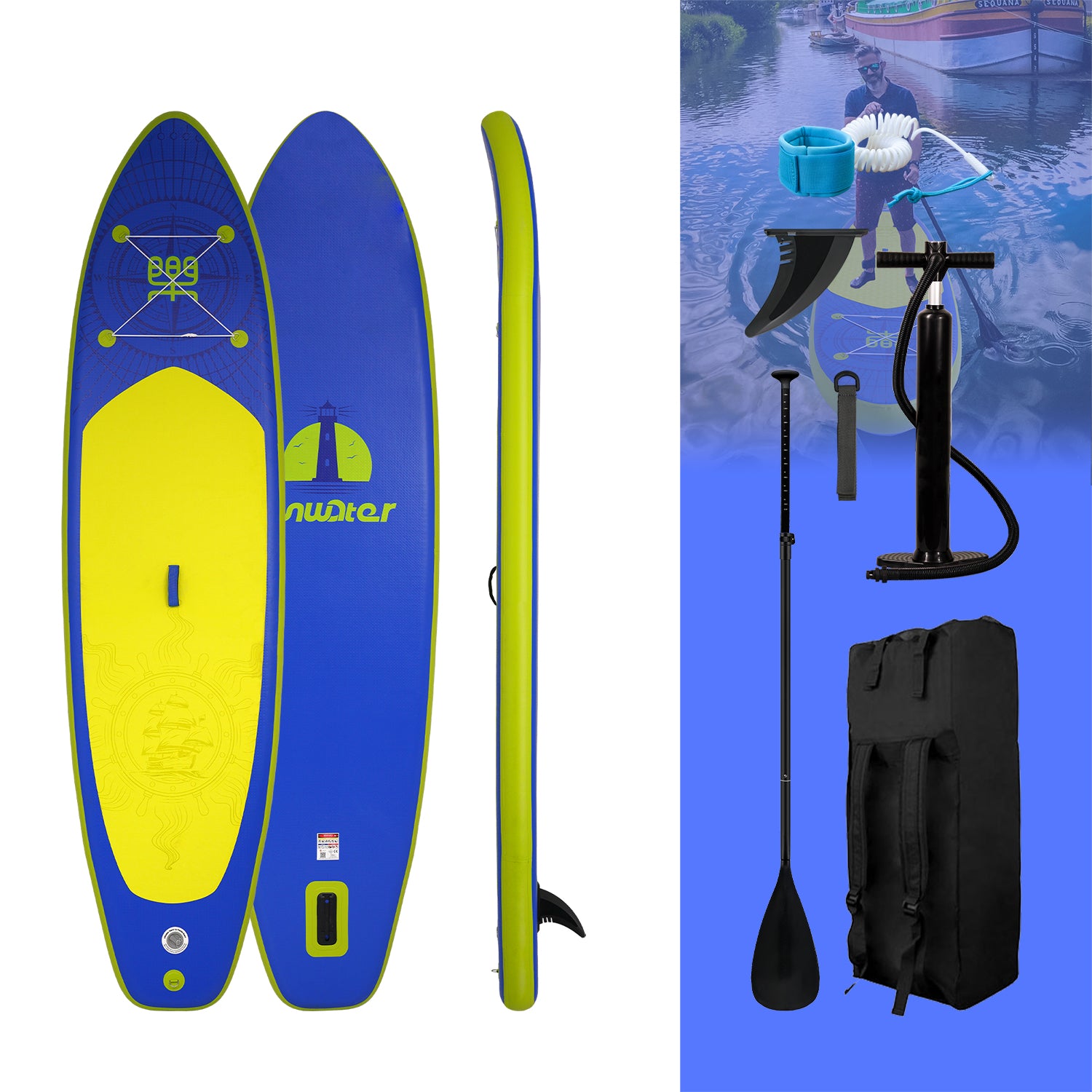 Funwater Violet 11'6" inflatable stand up paddle board with essential accessories for paddling