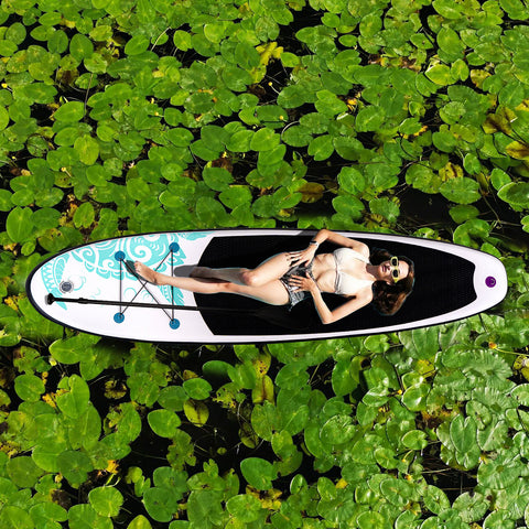 A woman was lying on the FUNWATER Horizon inflatable paddle board