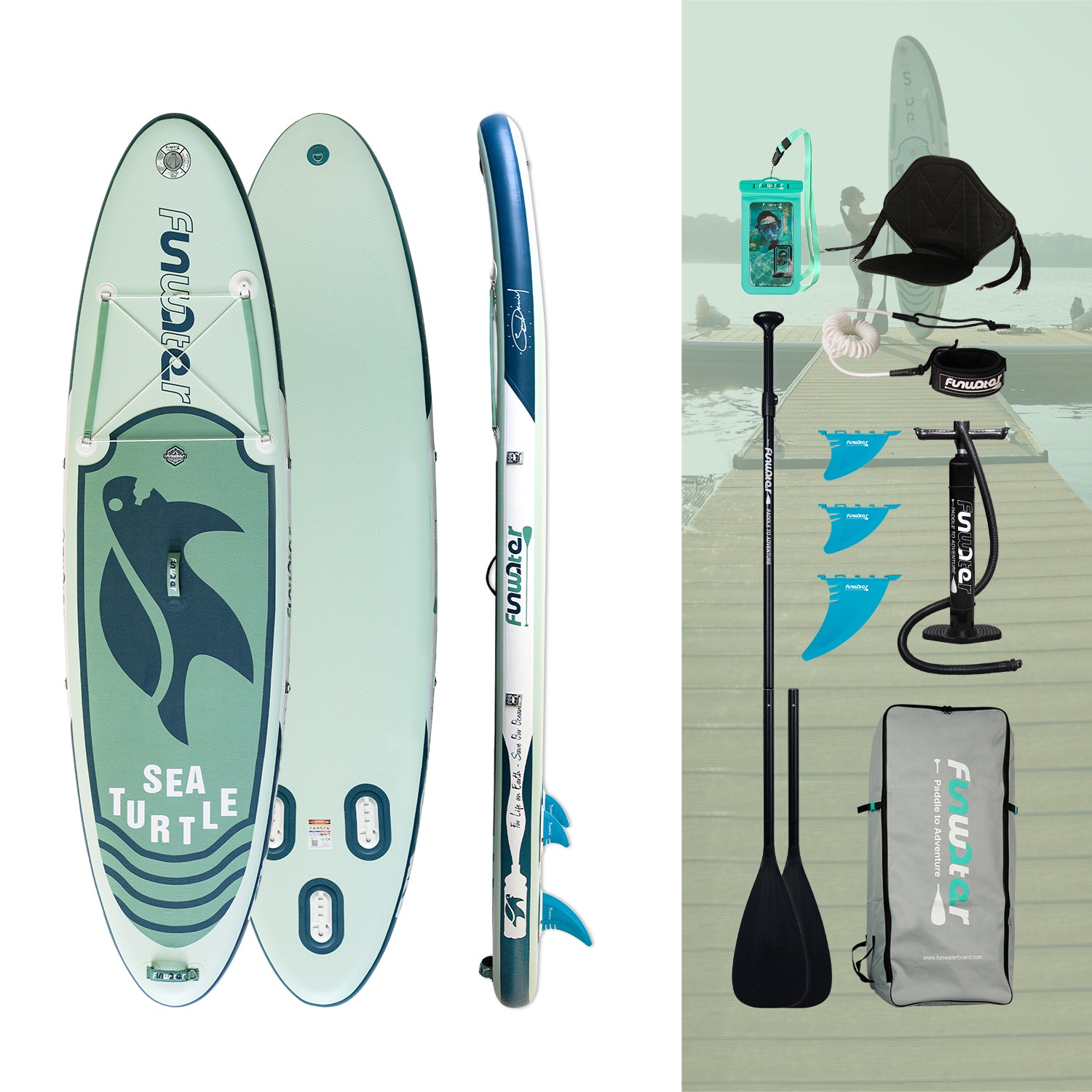 FUNWATER sea turtles 10'6" paddle board and accessories