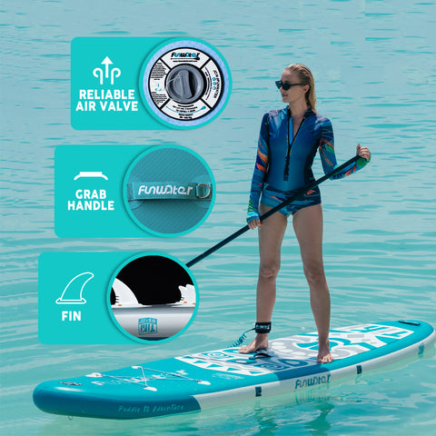 Funwater stand up paddle board and its useful design like the removable fin and grab handle