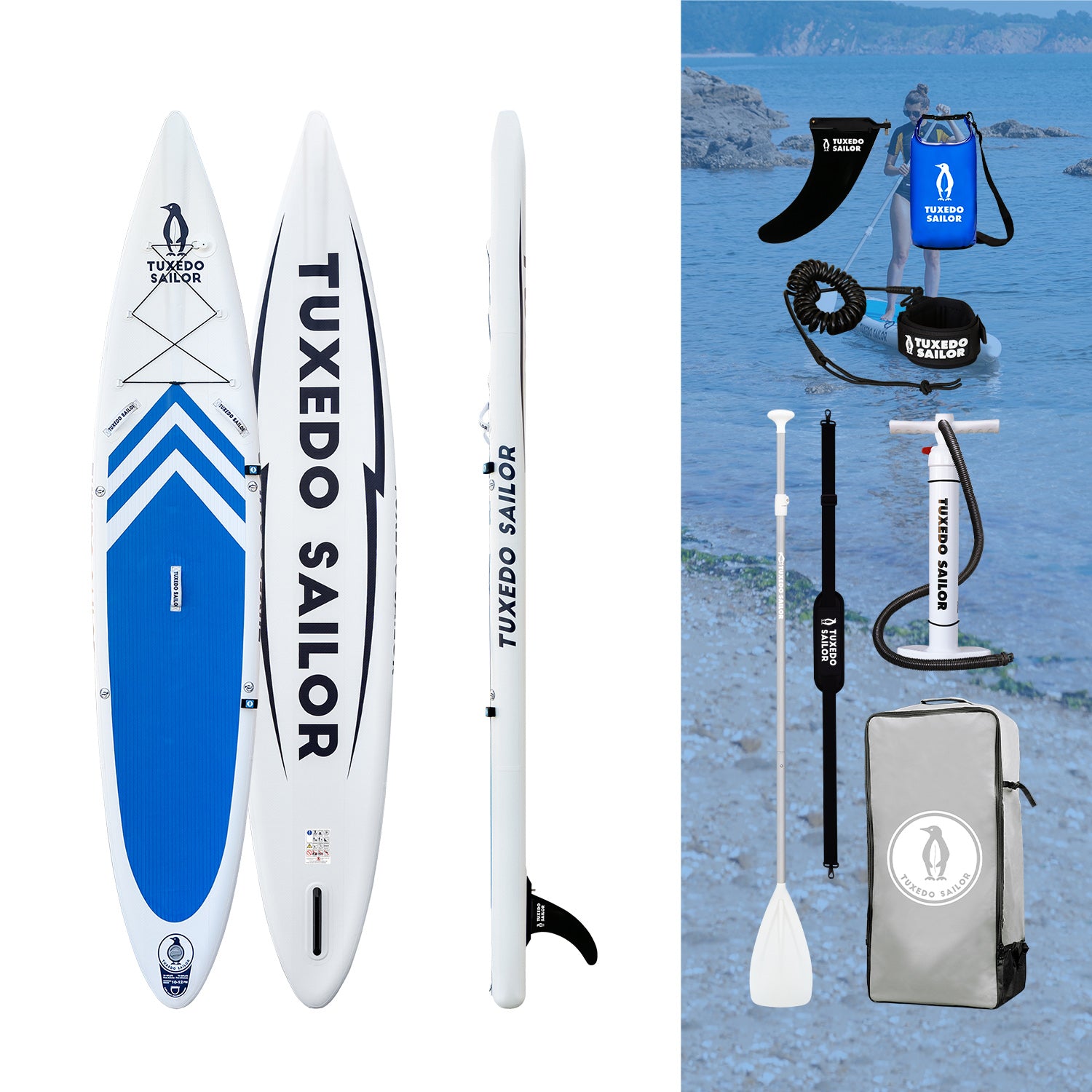 Tuxedo Sailor racing paddle board Arrow 12'7" with accessories