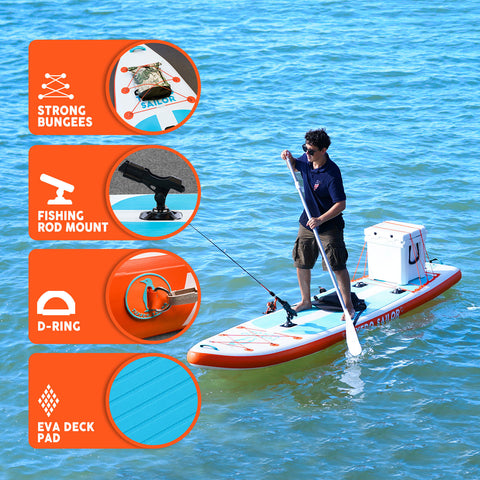 Tuxedo Sailor fishing paddle board Cetus with EVA deck pad and fishing rod mount