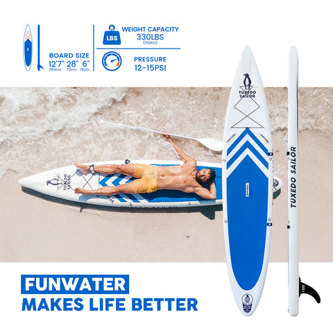 Tuxedo Sailor racing paddle board Arrow is 12'7