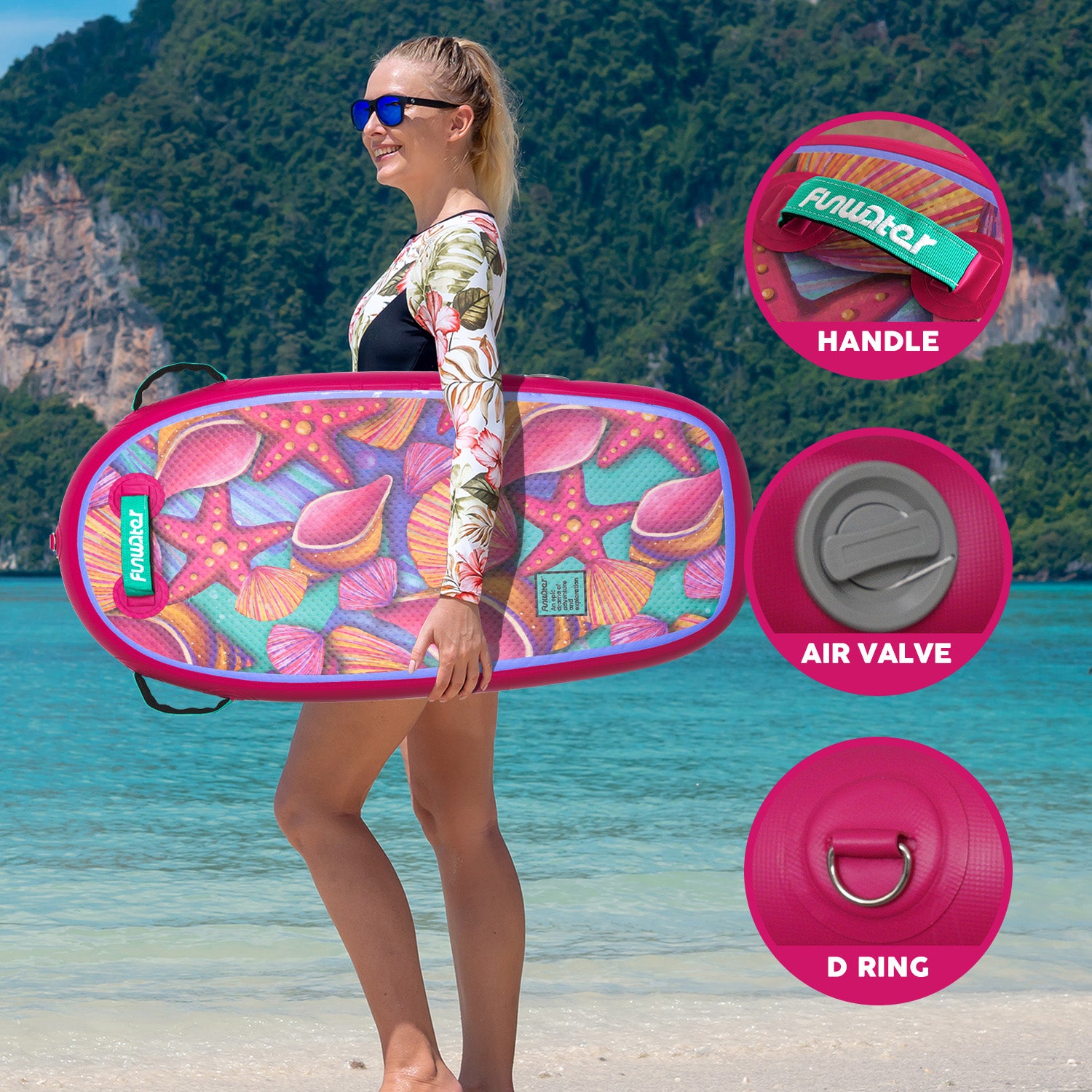 Funwater bodyboard has durable air valve and handle to carry