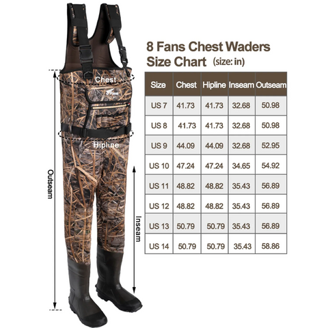 chest waders size chart