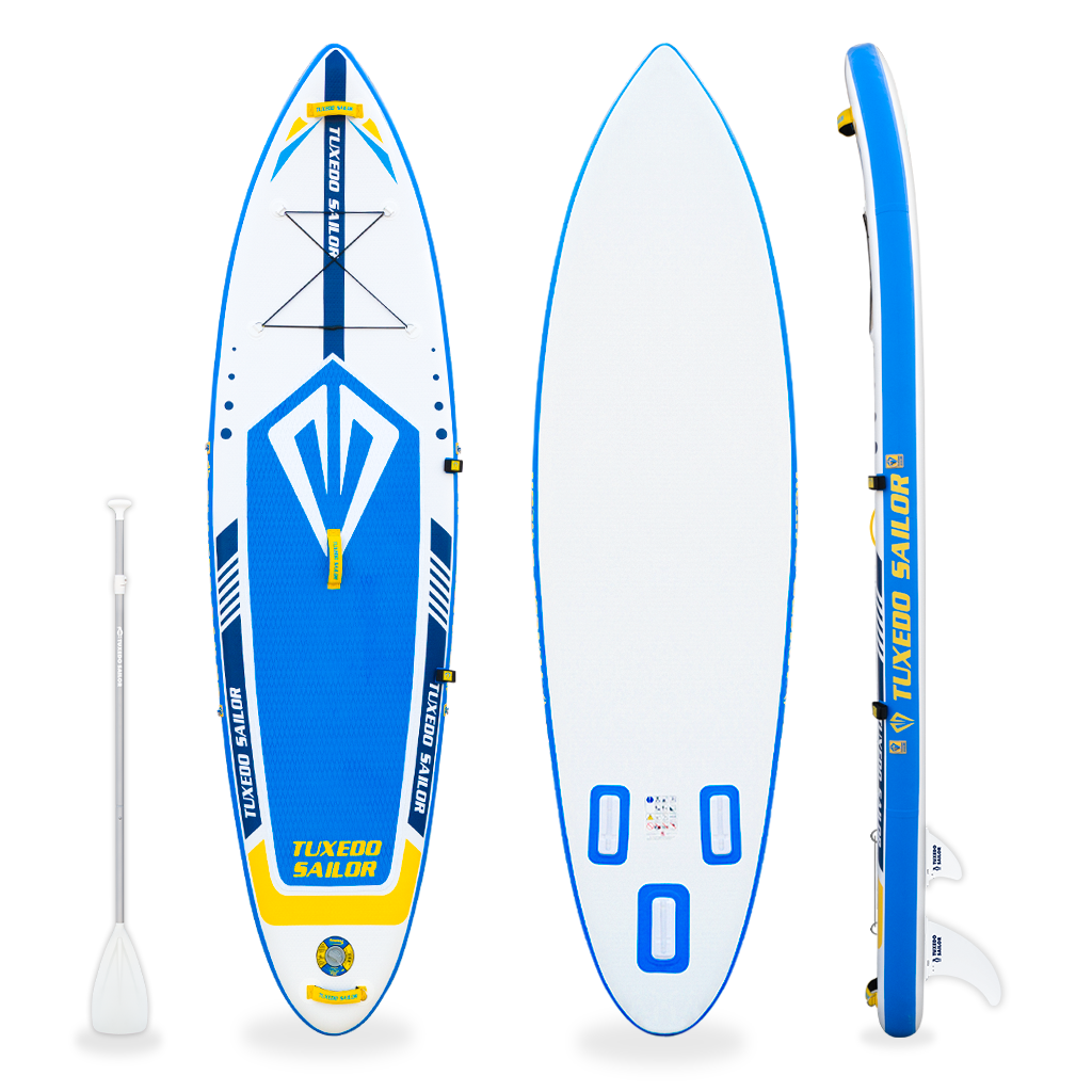 Tuxedo Sailor touring inflatable stand up paddle board Emblem 10'6" is easy to store and carry