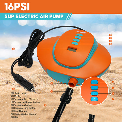 Funwater electric air pump supports a working range of 0.5-16 PSI.